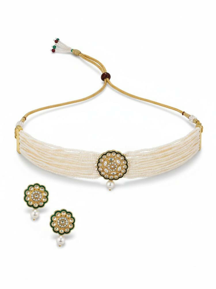 NVR Women Gold Plated White Kundan Jewellery Set - Distacart