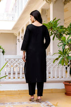 The52 Black Women's Beautiful Viscose Chanderi Fabric Embroidered Work Straight Kurta Pant and Dupatta Set - Distacart