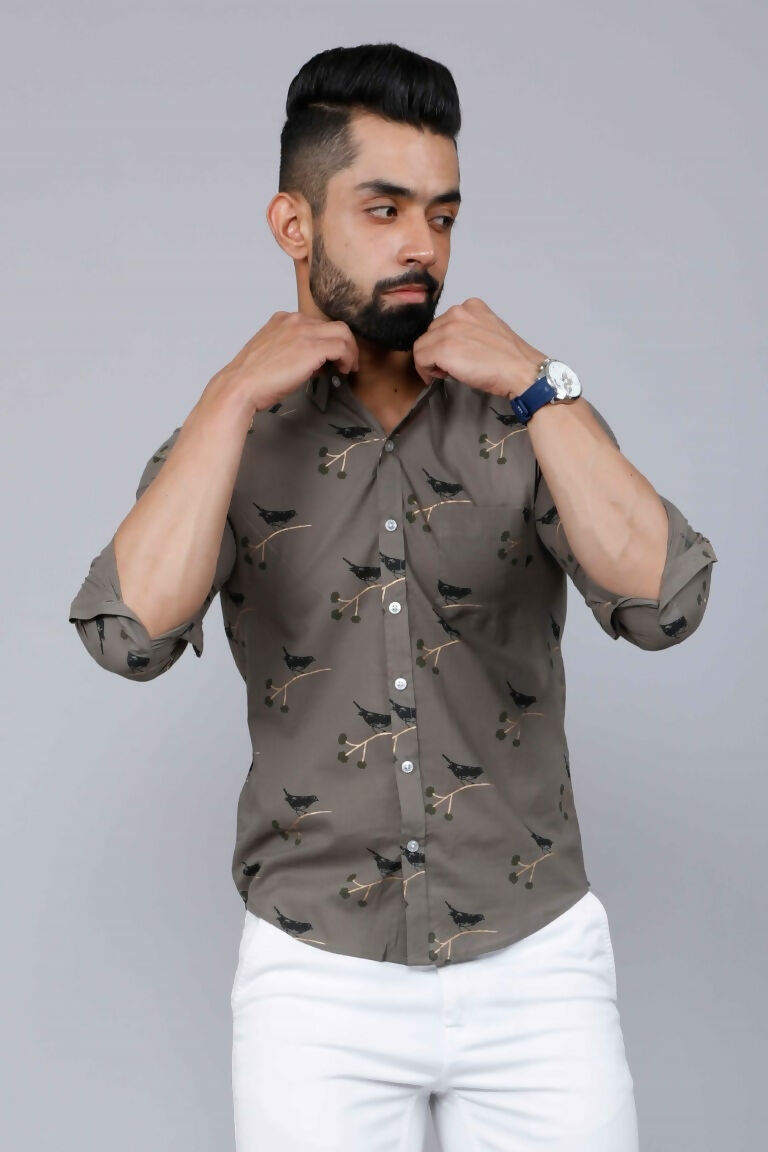 Miravan Men's Grey Floral Print Casual Shirt