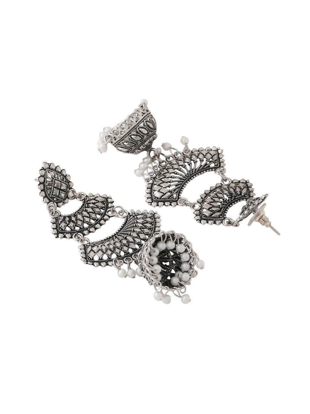 NVR Women Silver Toned Contemporary Jhumka Earrings - Distacart