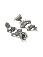 NVR Women Silver Toned Contemporary Jhumka Earrings - Distacart