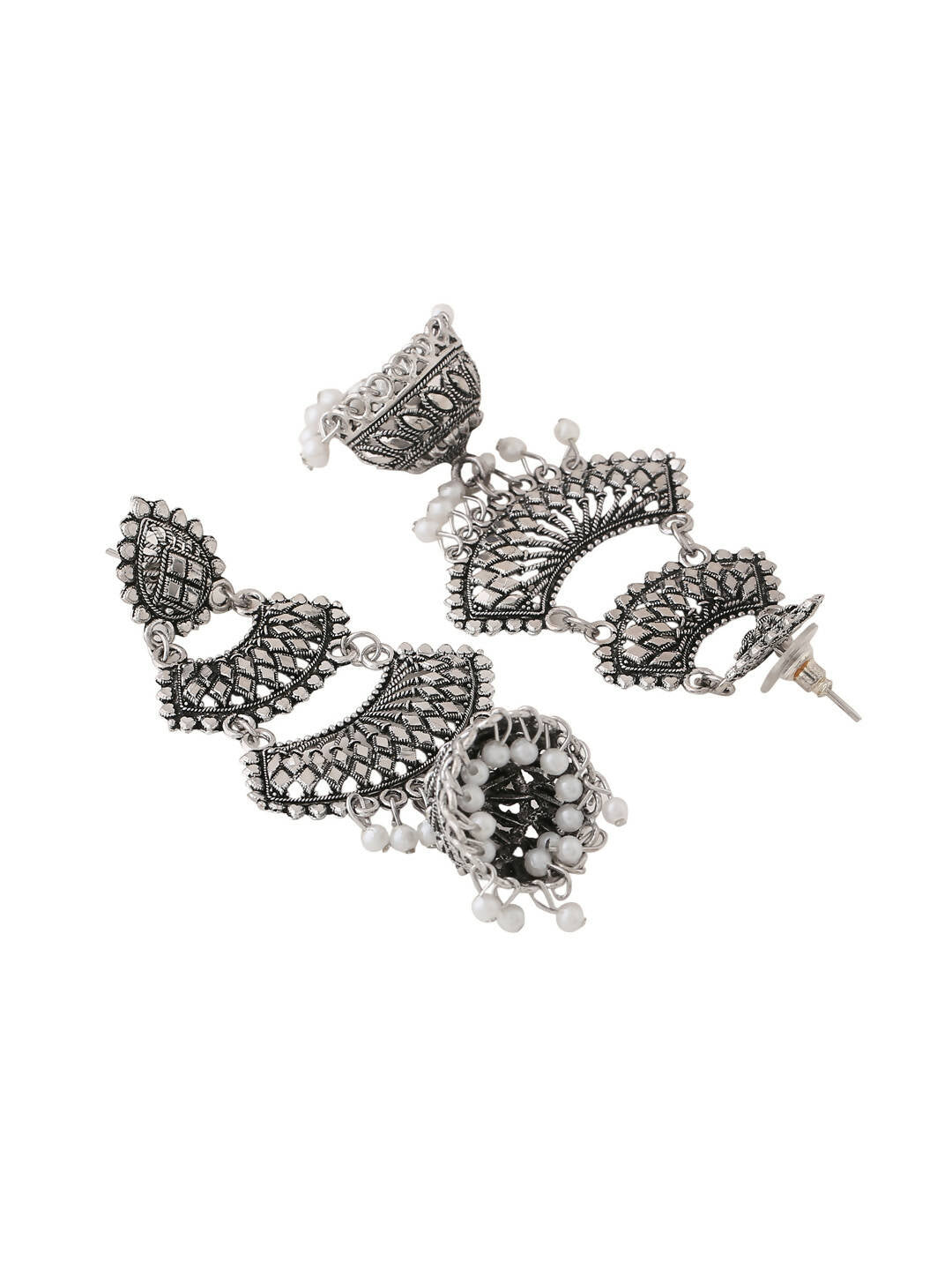 NVR Women Silver Toned Contemporary Jhumka Earrings - Distacart
