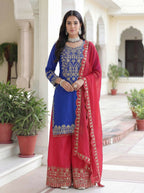 Teeya Creation Blue Chinon Silk Designer Wedding Wear Embroidery Work Palazzo - Distacart