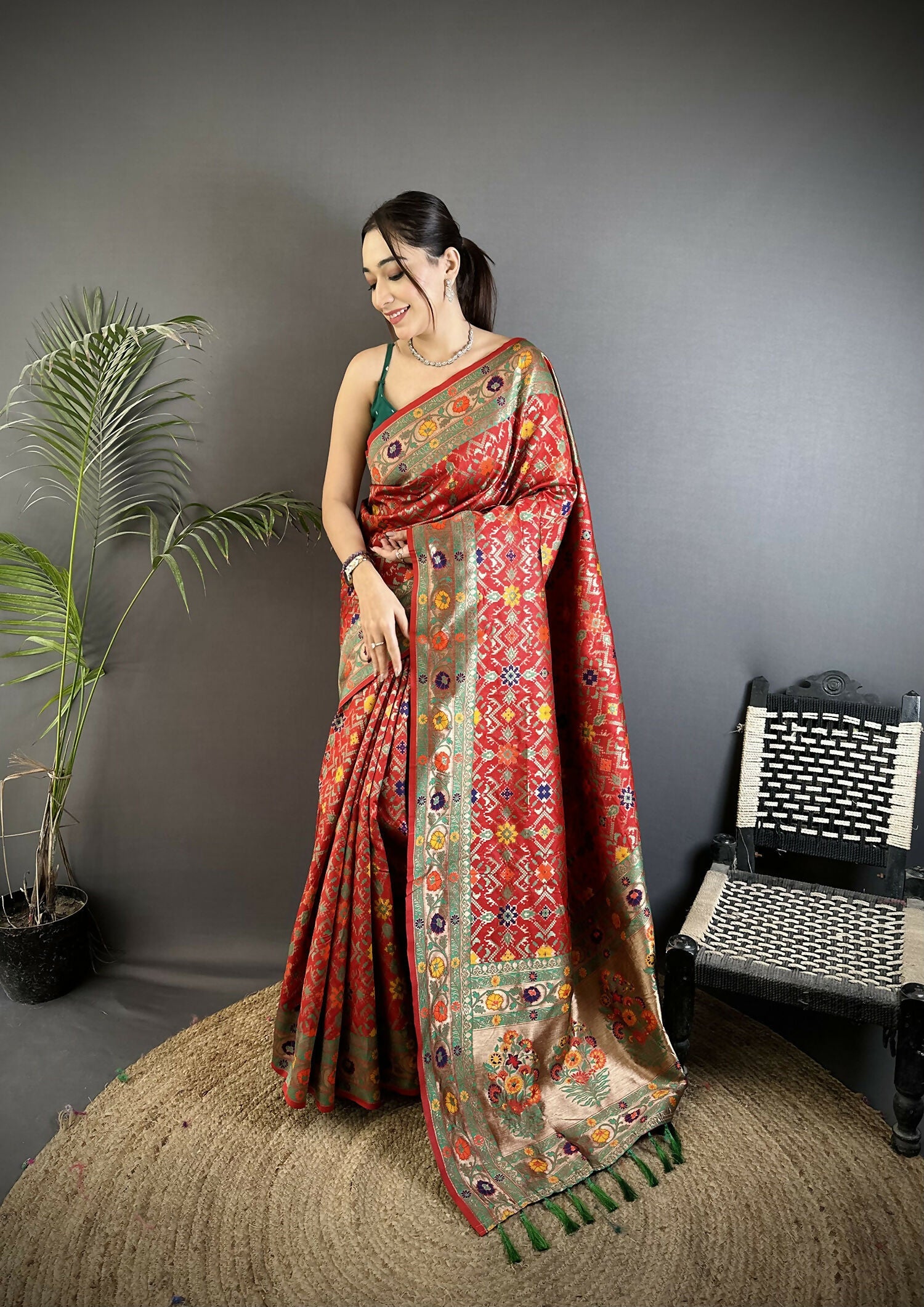 Joban Fashion Red Banarasi Soft Silk Woven Saree - Distacart