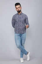Miravan Men's Blue Floral Print Long Sleeve Casual Shirt