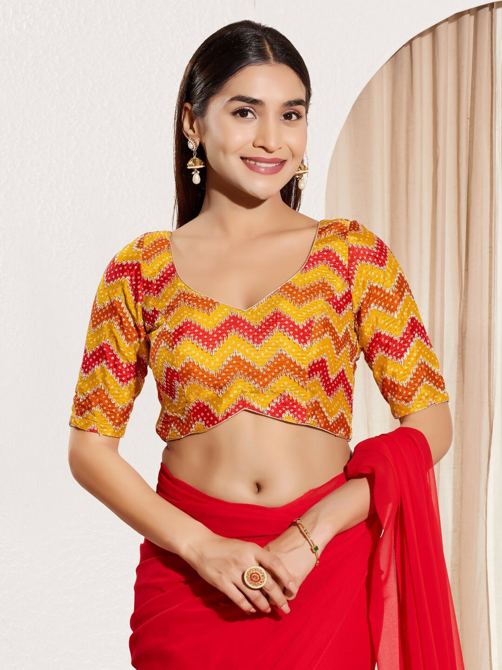 Joban Fashion Yellow Chiffon Padded Blouse With Square Neck Elbow Sleeves - Distacart