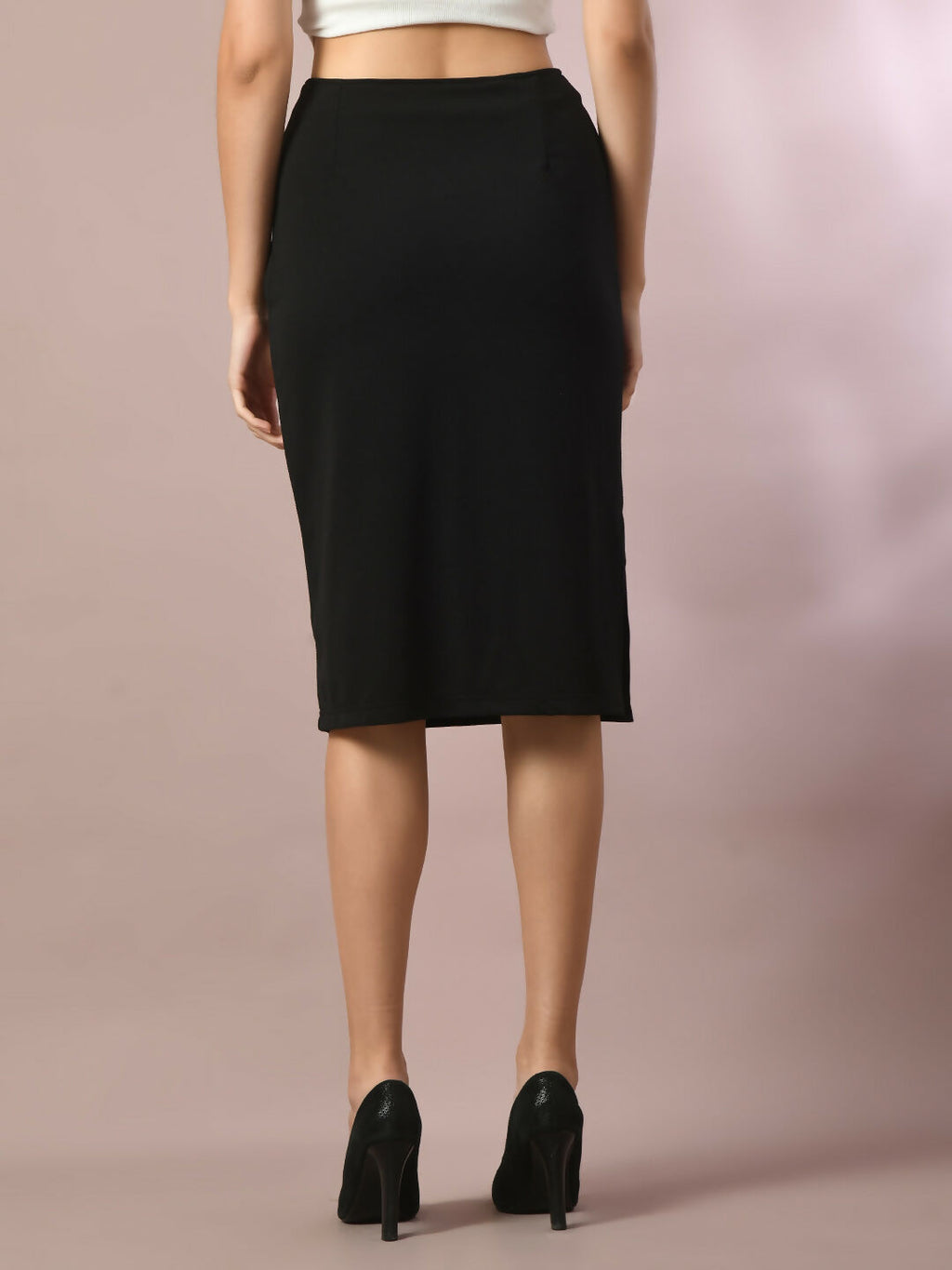 Myshka Women's Black Solid Knee Length Party Embellished Skirts