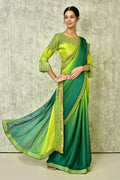 Green Silk Plain Saree with Blouse Piece - Purvi