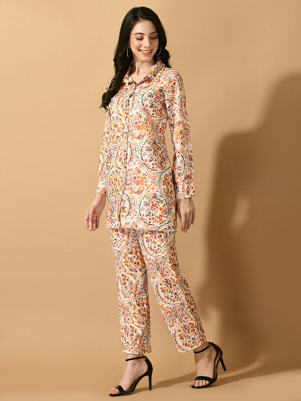 Myshka Women's Multi Printed Shirt With Trousers