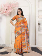 Shree Shyam Fashion Silk Blend Orange Saree - Distacart