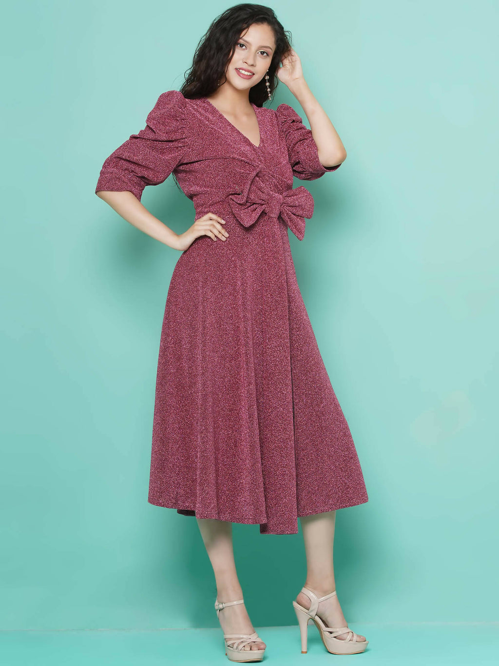 Women Republic Pink Dress with Attached Bow - Distacart