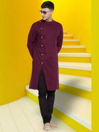 Even Apparels Pure Cotton Maroon Asymetrical Kurta - Maroon