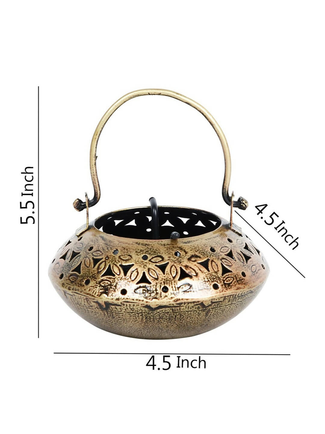 CraftVatika Gold-Toned Metal Degchi Hanging Tealight Candle Holder