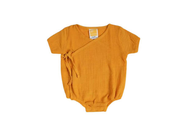 Sunshine Baby Cute Organic Muslin Cotton Kimono Rompers For Babies - Yellow