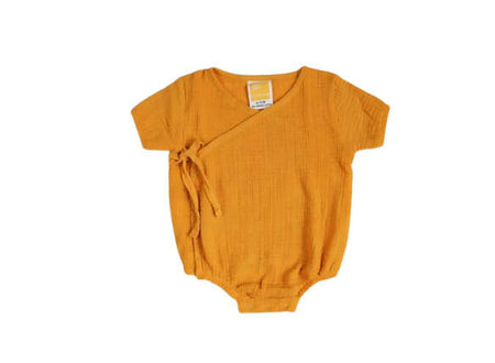 Sunshine Baby Cute Organic Muslin Cotton Kimono Rompers For Babies - Yellow