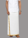 Ramraj Cotton Mens Poly Cotton 3/4 " Gold Jari Dhoti - White