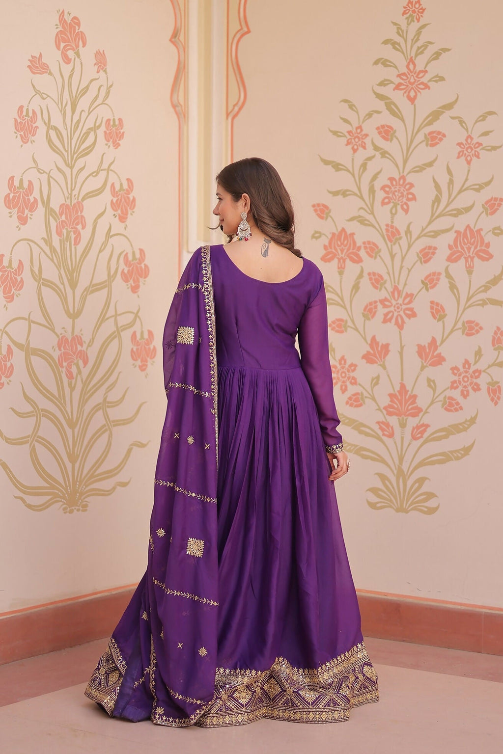 Joban Fashion Purple Georgette Sequence Embroidery Work Kurta Set - Distacart