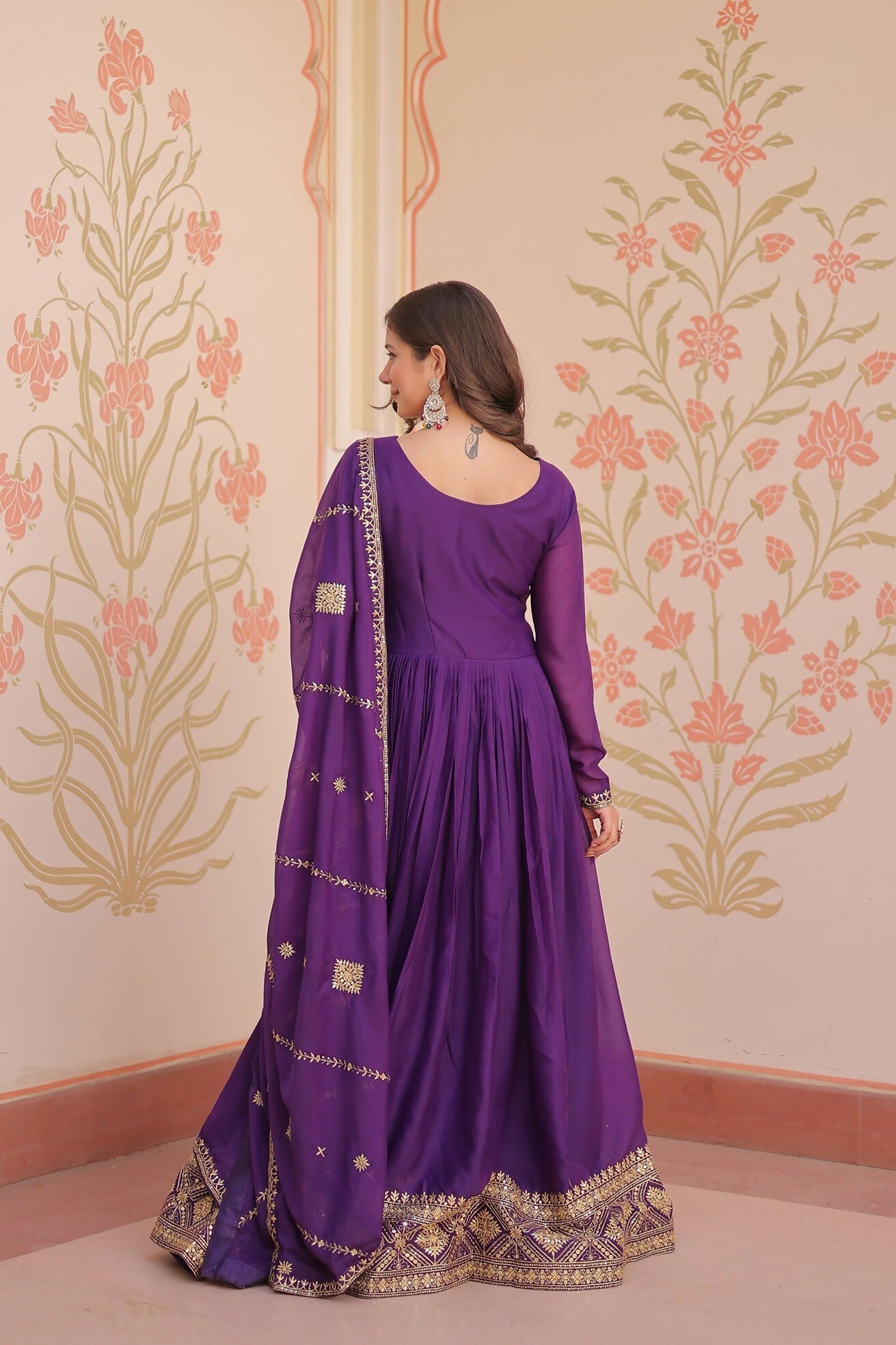 Joban Fashion Purple Georgette Sequence Embroidery Work Kurta Set - Distacart