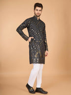 Vastranavya Slate Grey Exclusive Festival Wear Pure Viscose Rayon Embroidered Sequence Work Kurta