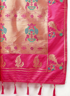Lorenvalley Fashion Pink Soft Paithani Silk Woven Design Copper Zari Meenakari Weaving Saree
