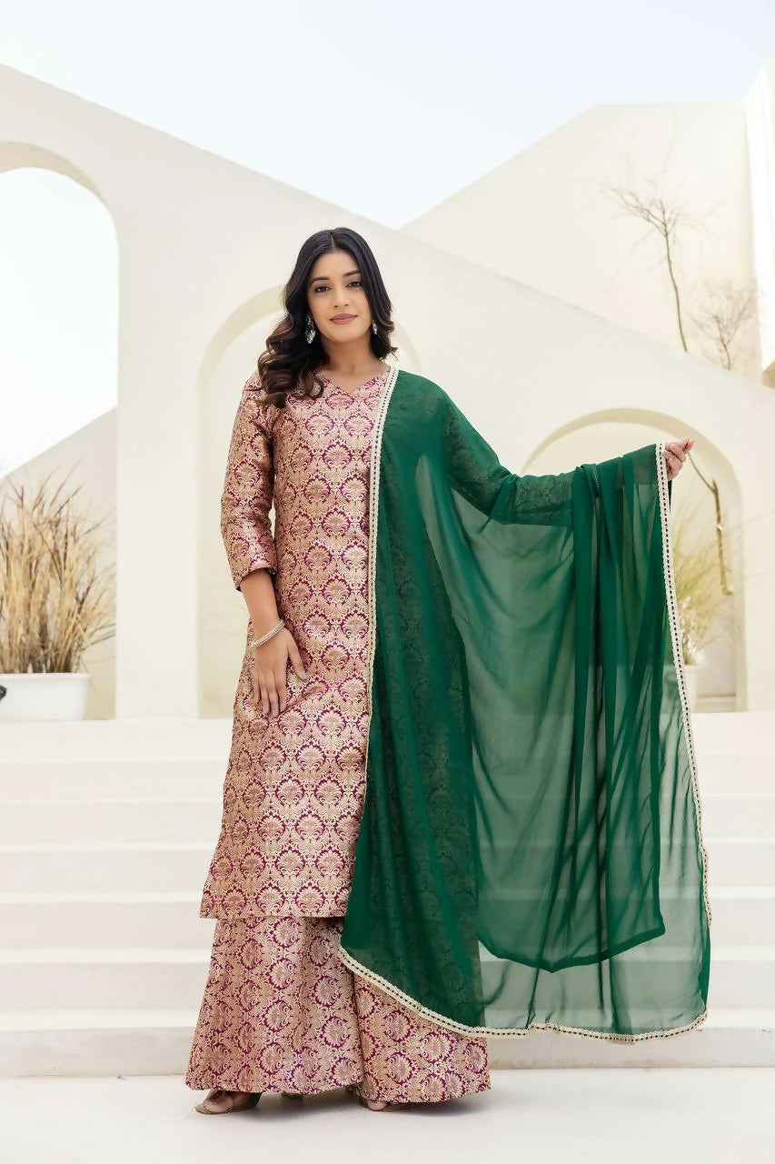 Joban Fashion Peach Jacquard Embroidered Sharara Set - Distacart