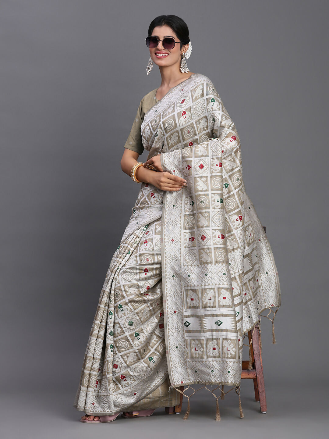 Shree Shyam Fashion Linen Cotton Beige Saree - Distacart