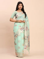 Shree Shyam Fashion Linen Cotton Sea Green Saree - Distacart