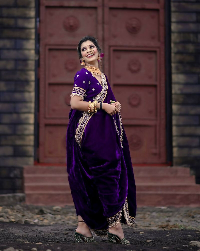 Joban Fashion Blue 9000 Velvet Party Wear Sarees - Distacart