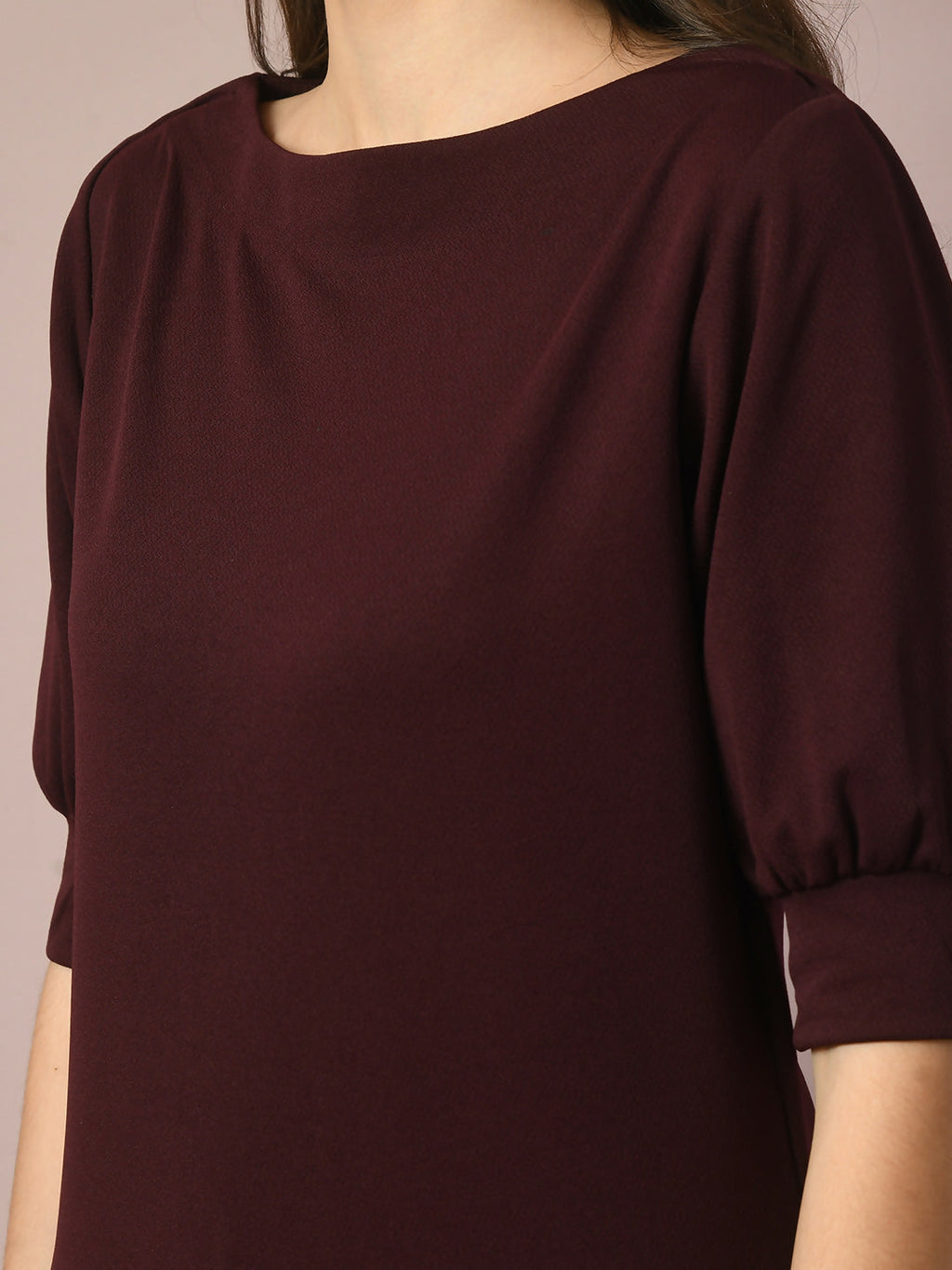 Myshka Women's Coffee Brown Solid Boat Neck Party Top