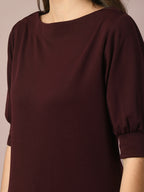 Myshka Women's Coffee Brown Solid Boat Neck Party Top