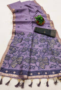 Vastranavya Lavender Muga Cotton Meenakari & Azarakh Pallu Saree with Contrast Blouse - Distacart