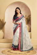 Vastranavya Digital Printed Linen Ready To Wear Pocket Saree with Unstitched Blouse - Distacart