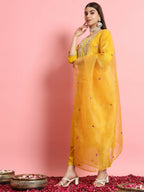Vellora Sunshine Yellow Silk Blend Embroidered Casual Suit