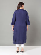 Sztori Plus Size Floral Yoke Design Thread Work Straight Kurta