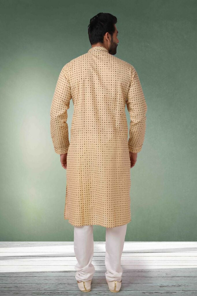 Raivat Ethnic Cotton Printed Work Kurta Pajama In Beige Colour