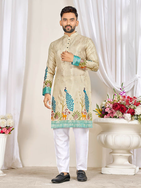 Anaita Beige Dola Silk Straight Kurta With Foil Work