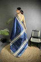 Joban Fashion Navy Blue Woven Pattern Raw Silk Kanjivaram Silk Saree - Distacart