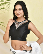 Amodini Designer Studio Net Neck Black Sleeveless Padded Blouse