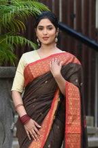 Beatitude Brown Cotton Banarasi Saree