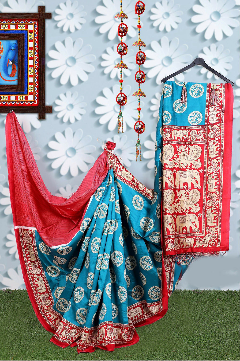 Vamika rama & wine Printed Art Silk Saree