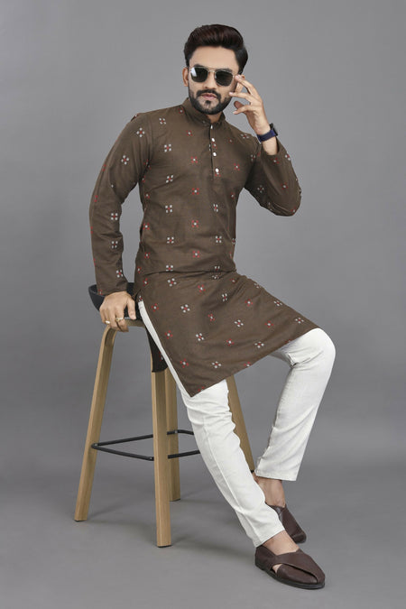 Anaita Brown Weaving Linen Cotton Straight Kurta