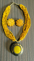 Inhanns All-Day Statement Beaded Necklace Set - Yellow