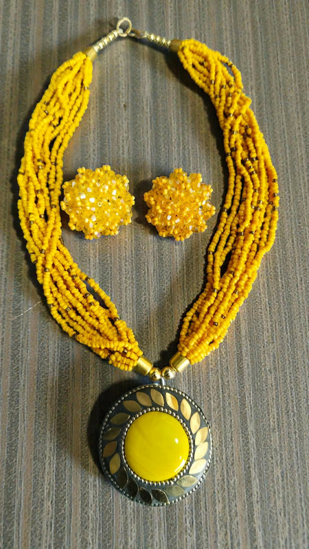 Inhanns All-Day Statement Beaded Necklace Set - Yellow