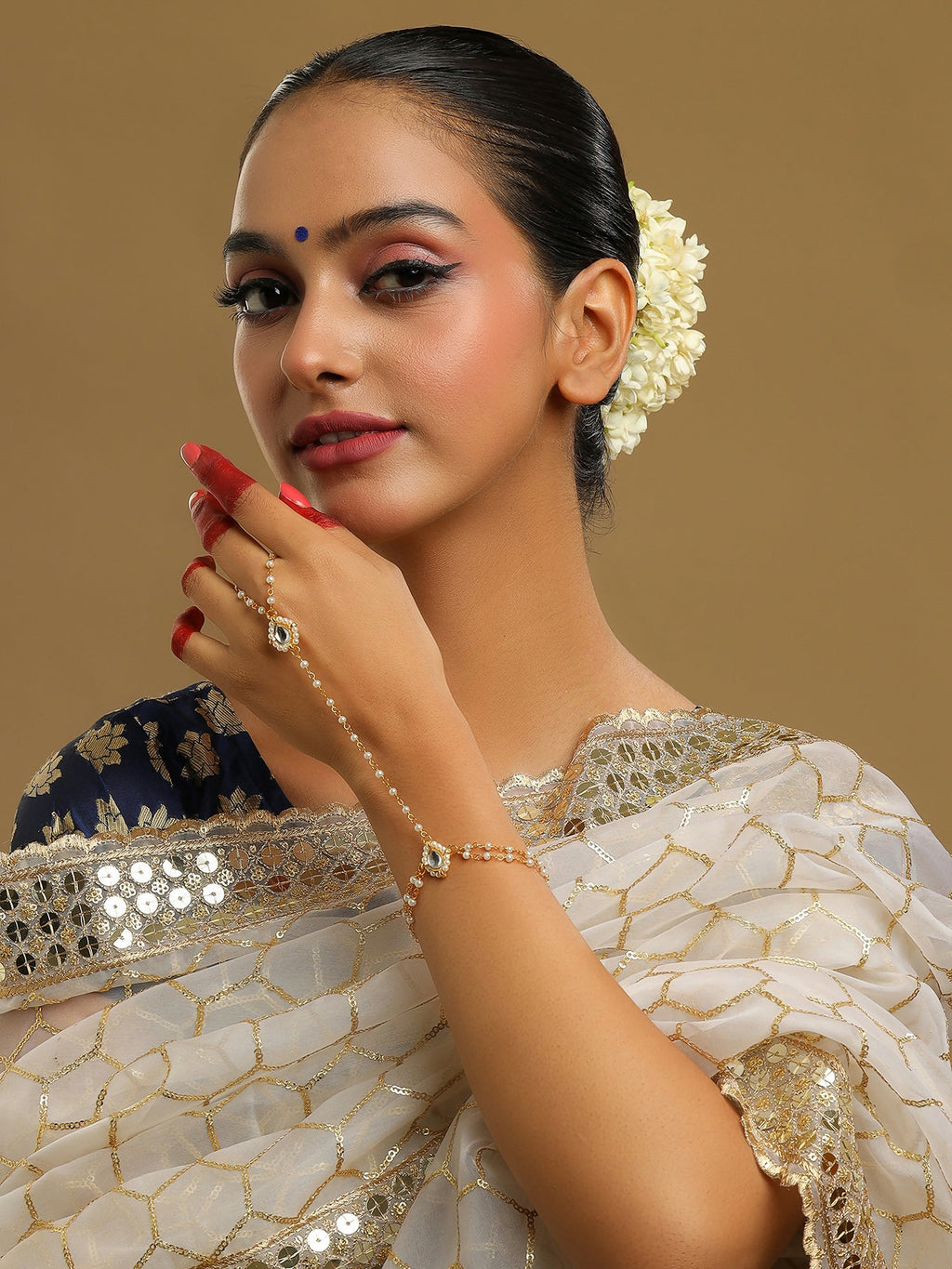 Ruby Raang Gold Kundan Haath Phool - Distacart