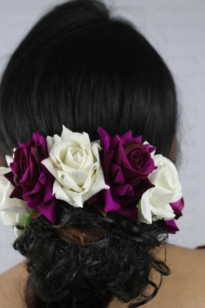 Purple and white Velvet Rose Gajra