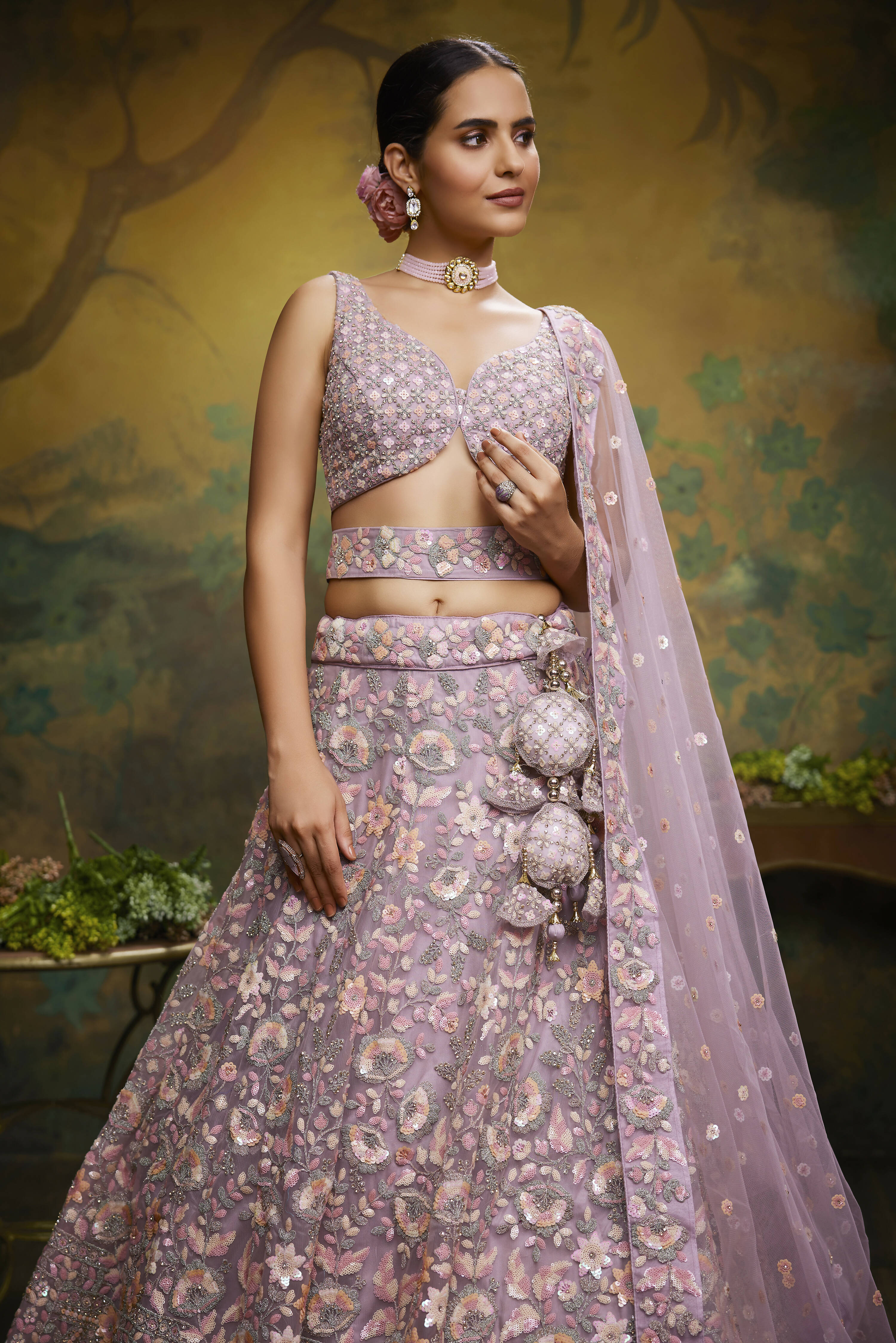 House of Panchhi Mauve Net Multi Sequins with heavy Zarkan embroidery Lehenga choli & Dupatta