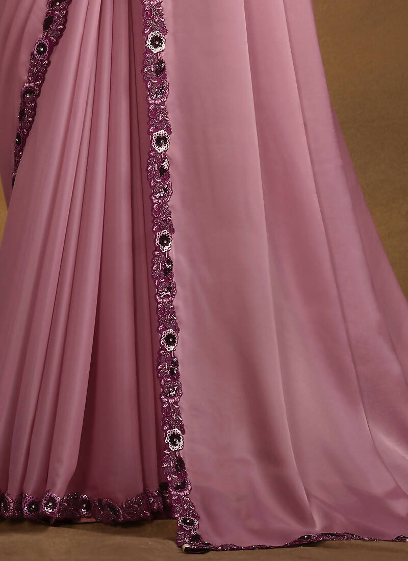 Purple Satin Silk Designer Saree with Unstitched Blouse - Norita Mahitha