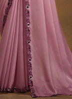 Purple Satin Silk Designer Saree with Unstitched Blouse - Norita Mahitha