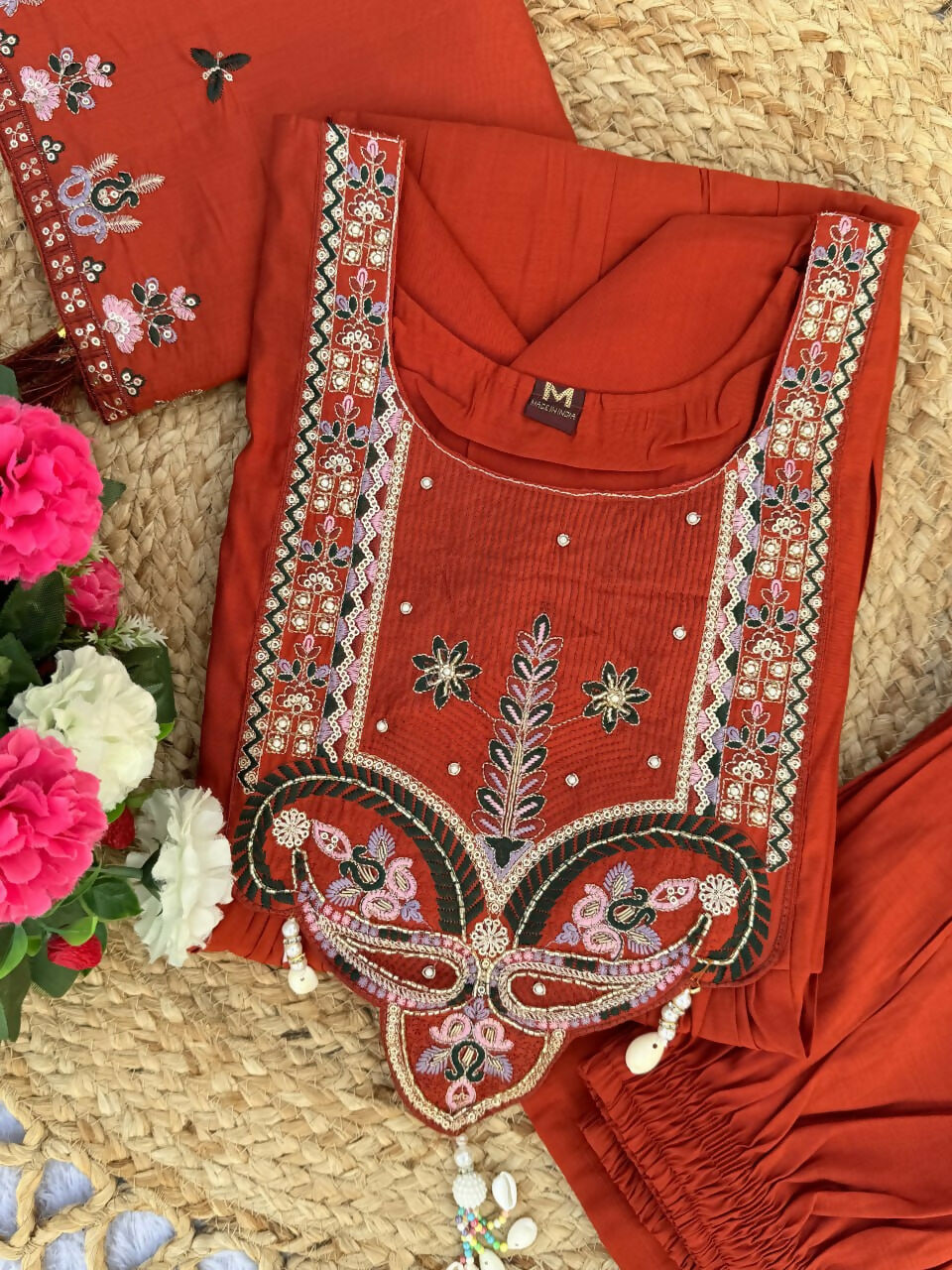 Lehenga Mart Designer Anarkali Suit With Kurta, Pant, Dupatta For Women-Rust Orange - Distacart