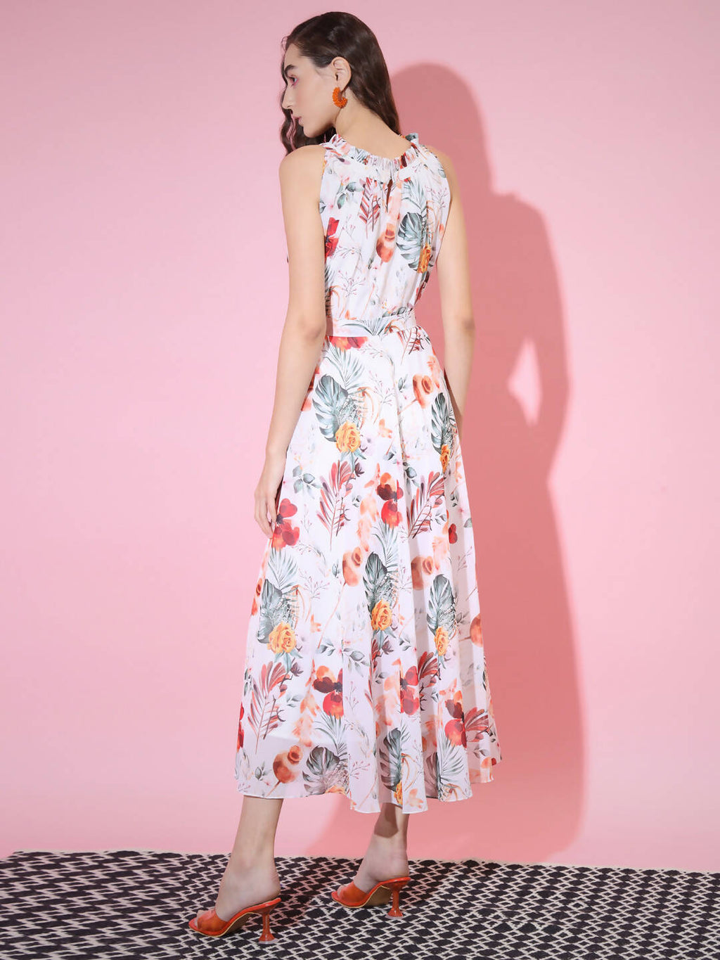 Myshka Women's White Floral Printed Empire Dress - Distacart